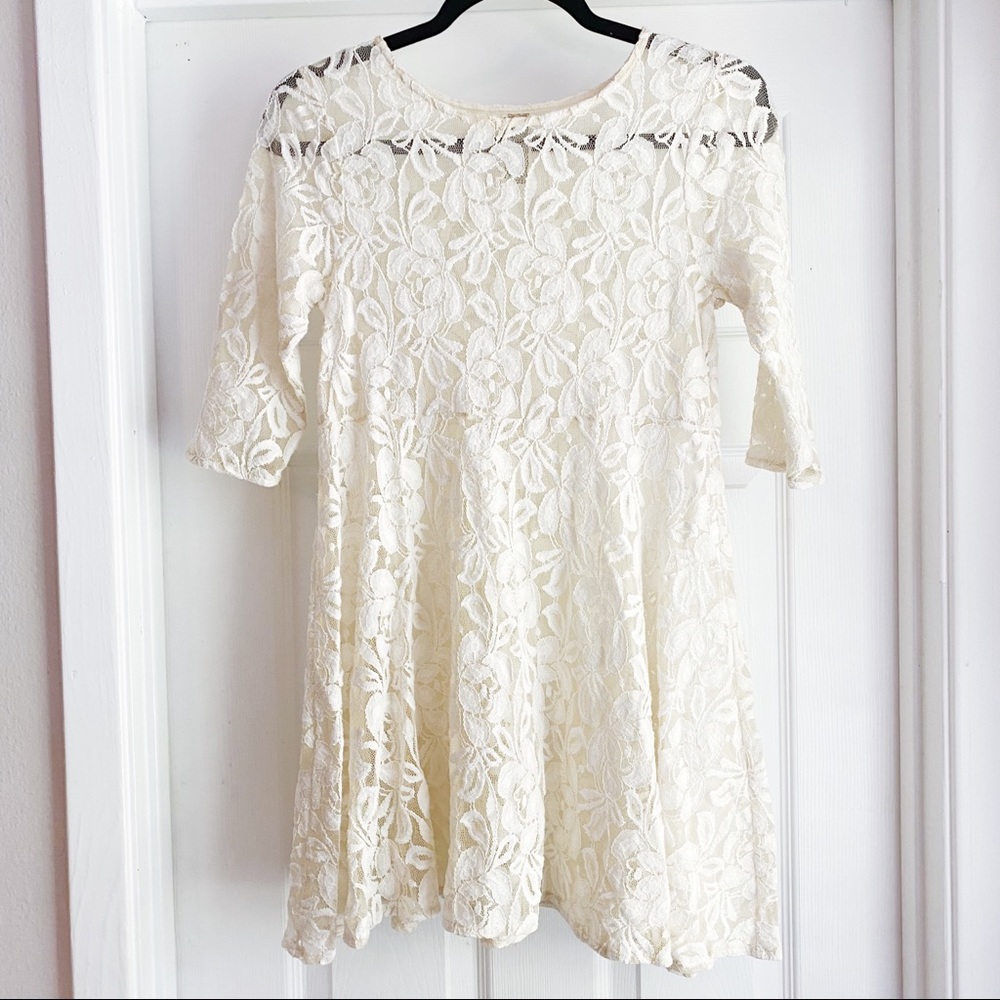 Free People Lace Mini Skater Dress Tunic Cream XS
